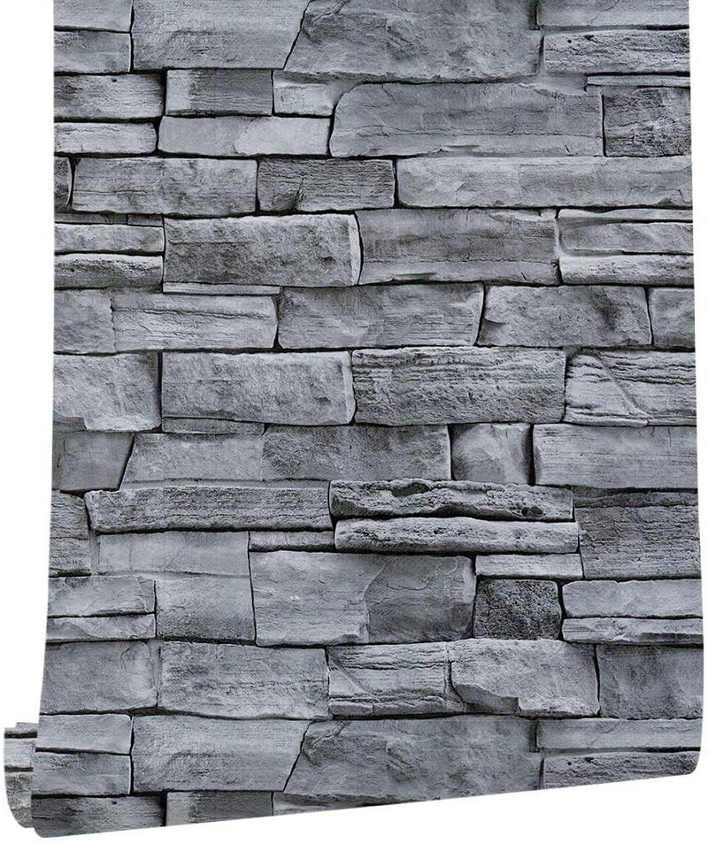 practicalWs 17.71" x 393.7" Grey Brick Wallpaper Peel and Stick, Removable Waterproof Wall Paper, Vinyl Self-Adhesive Contact Paper for Kitchen Bedroom Living Room Walls - Image 1